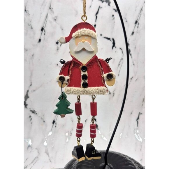 Lot of 2 Rustic Old Fashion Wooden Santa Claus Ornaments Dangle Legs Large 6.5" - Picture 7 of 8